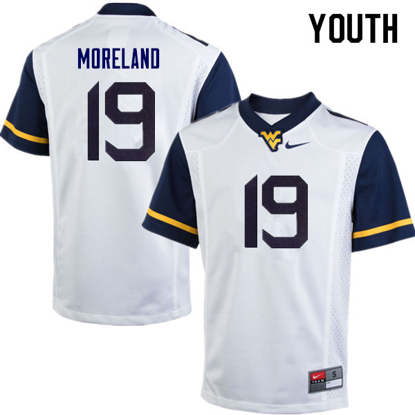 NCAA Youth Barry Moreland West Virginia Mountaineers White #19 Nike Stitched Football College Authentic Jersey JS23Q31RP